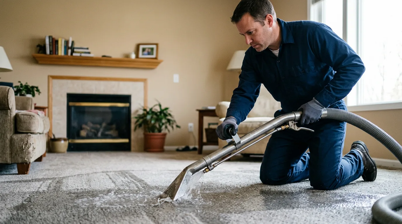 Water damage restoration technician working near Poth, TX